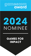 Badge für die Nominierung in der Kategorie 'Games for impact'